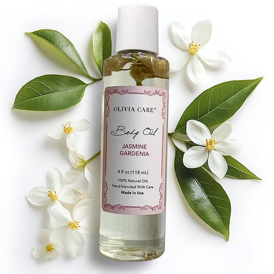 Olivia Care Jasmine Gardenia Body Oil Vegan & Natural Oil For Women | Hydrating & Moisturizing After Bath Oil - with VITAMIN E, K & Omega Fatty Acids Reduce Dry Skin - 4 OZ