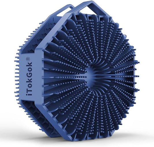 iTOKGOK® Premium 2-in-1 Silver-Infused Silicone Body Scrubber, Double-Sided Design Body Brush Silicone Body Scrubber Exfoliating Body Brushes for Sensitive Skin for Showering, Silicone Loofah - Blue