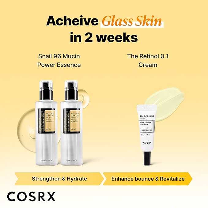 COSRX Glass Skin Starter Set, Amazon Exclusive, Advanced Snail 96% Mucin Power Essence & Retinol 0.1% Cream Mini Sample, Daily Hydrating & Firming Korean Skin Care Kit, Gift Set