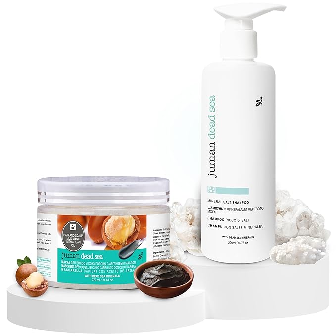 Juman Dead Sea Minerals Hair Shampoo and Conditioner Set | Scalp Care for All Skin Types | Enriched with Plant Extracts | Free from Sulfates & Parabens | Vegan | Pack of 2