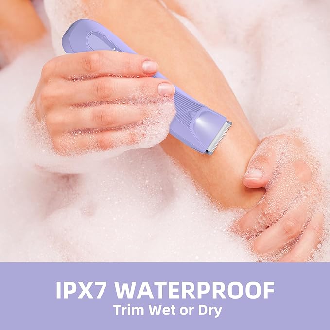 INVJOY Bikini Trimmer for Women: Painless Electric Full-Body Shaver for Pubic & Legs Hair Removal with Hypoallergenic Ceramic Blade & Light – Waterproof