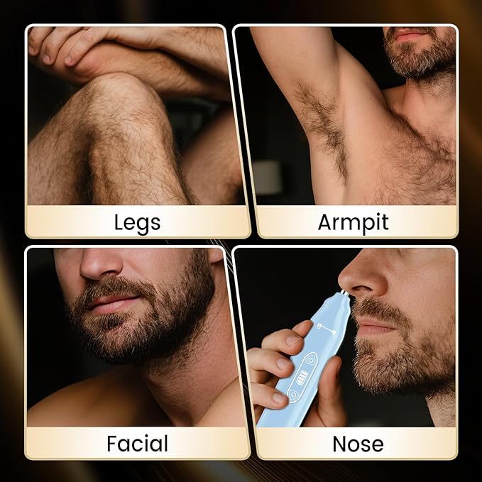 Body Hair Trimmer for Men，3 in 1 Electric Razor with Ceramic Blades, IPX7 Waterproof, USB Rechargeable, Painless Hair Removal for Face，Body，Nose，Groin, Travel Grooming Kit (Blue)