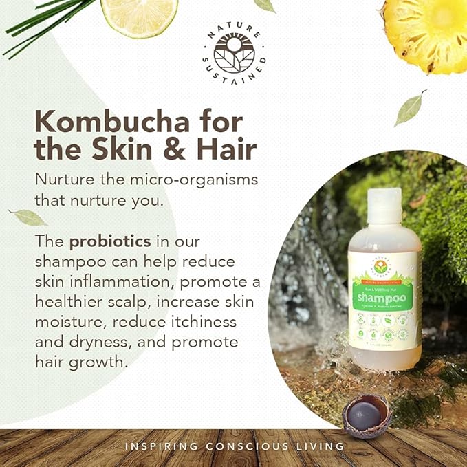 Organic Shampoo - Raw & Wildcrafted with Probiotics, Hypoallergenic Natural & Sulfate Free Shampoo for Sensitive Scalp, Dry Hair, Dandruff, Gallon, Lemongrass