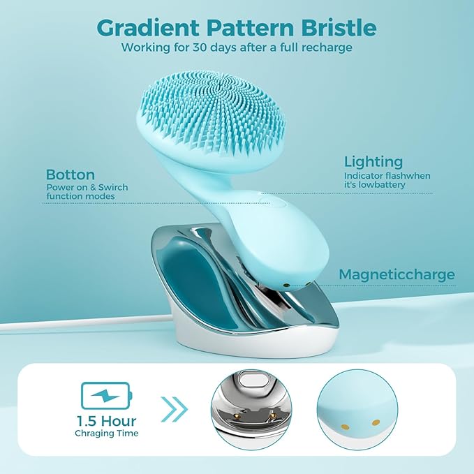 2 in 1 Facial Cleansing Brush, Rotating Magnetic Beads & Massage Cleaning Electric Face Scrubber, Waterproof and Rechargeable Exfoliating Face Scrubber Brush