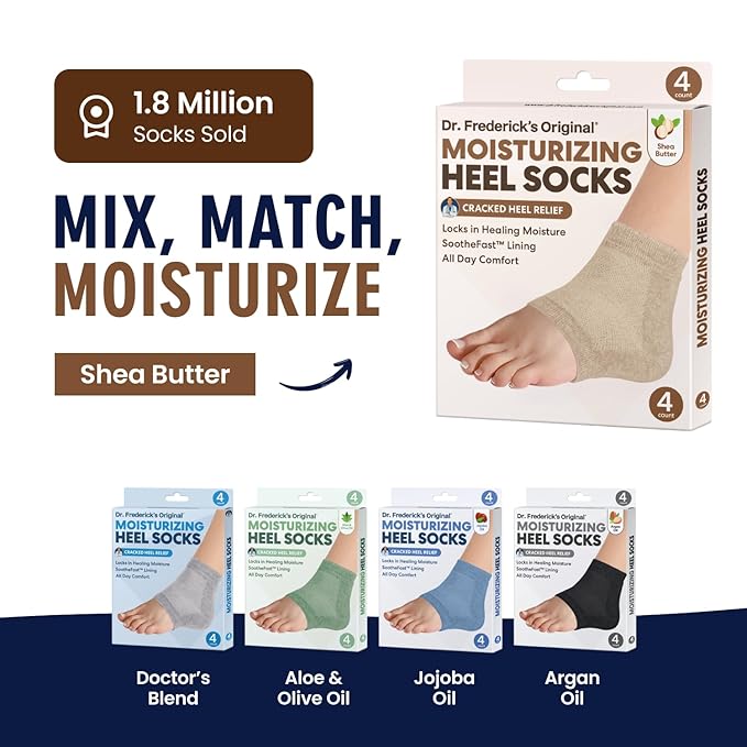 Dr. Frederick's Original Moisturizing Heel Socks for Cracked Heel Treatment - 2 Pairs - Socks for Dry Feet - Cracked Skin Repair & Overnight Hydration - Foot Care for Women & Men - Shea Butter