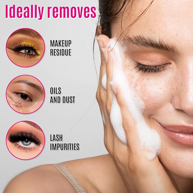 STACY LASH Lash Shampoo Kit Foaming Cleanser with Eye Lash Spoolies & Rinse Bottle & Cleansing Pad & Brush for Eyelash Extensions & Clusters & Natural Eyelashes