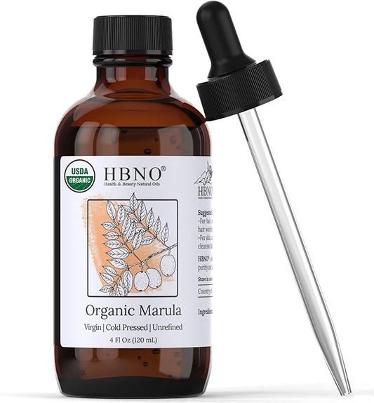HBNO Organic Marula Oil - Huge 4 oz (120ml) Value Size - USDA Certified Organic Marula Seed Oil, Cold Pressed for Face, Body, Lips, Shampoo & Conditioner