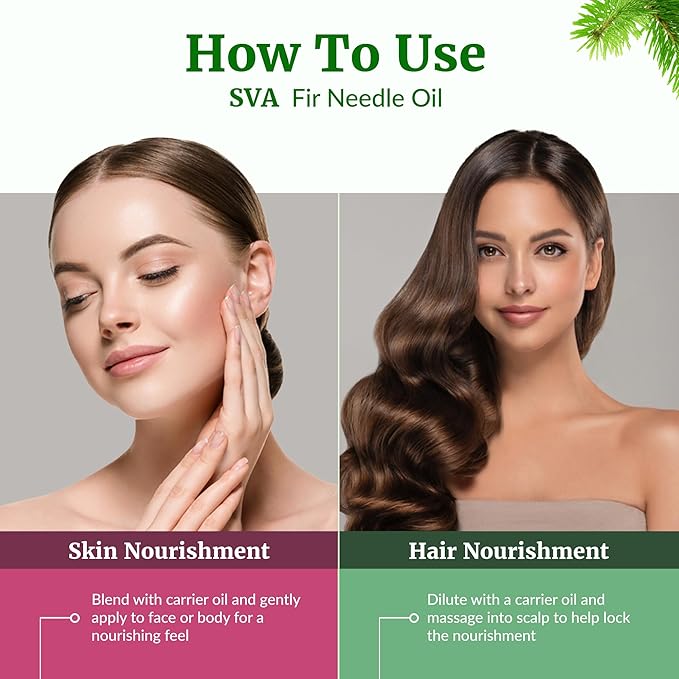 SVA Fir Needle Essential Oil – 4 Fl Oz – 100% Natural Fir Needle Oil - for Diffuser, Hair Care, Face, Skin Care, Aromatherapy, Scalp and Body Massage, Soap and Candle Making – with Dropper