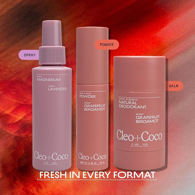 Cleo+Coco - Natural Dry Shampoo Powder - For Body & Hair for Women - Absorb Odor & Sweat - Essential Oils & Arrowroot Powder - Free of Talc & Parabens - PCR - Made in USA - Grapefruit Bergamot 0.88oz