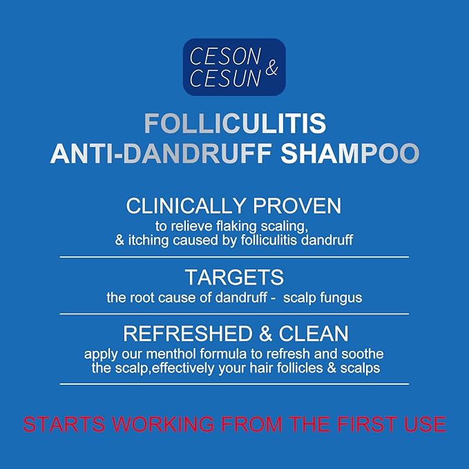 Ceson&Cesun Anti-Fungal/Anti Dandruff 2 in 1 Shampoo for Folliculitis, Scalp Psoriasis & Seborrheic Dermatitis, Itchy & Dry Scalp Relief, Nourishes, Hydrates, Fresh Scent, Safe For Color-Treated Hair