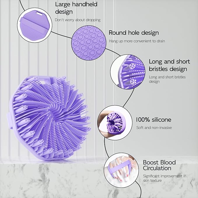 Silicone Body Scrubber 2 Counts, Exfoliating Body Wash Scrubbers Exfoliator, Shower Body Brush for Effective Showering Exfoliation and Gentle Massage (Black+Purple)