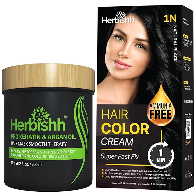 Black Rapid Infusion Hair Color Cream, Permanent Hair Dye in One Minute with Comb Applicator and Argan Oil Deep Conditioning Hair Mask 28.2 FL OZ Combo Pack