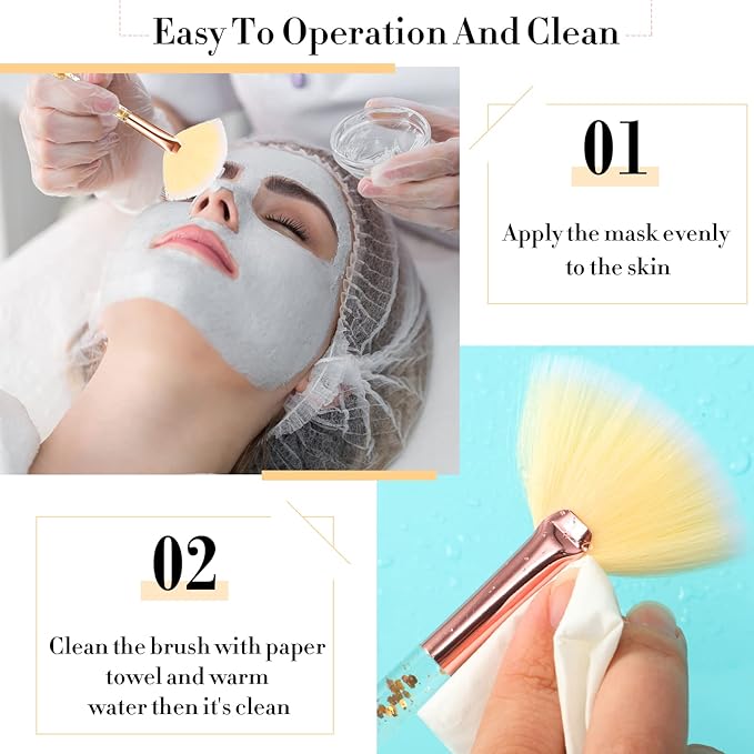 12 Pcs Fan Brushes for Facial Mask Brushes with Glitter Quicksand Handle Cosmetic Facial Fan Brush Soft Facial Mask Brush Applicator Facial Peel Applicator Face Mask Tools with Pouch (Gold)