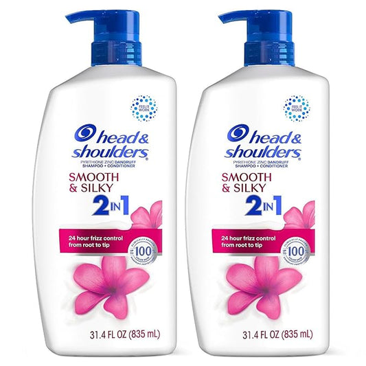 Head & Shoulders 2-in-1 Dandruff Shampoo and Conditioner, Anti-Dandruff Treatment, Smooth & Silky, 31.4 fl oz Each, Twin Pack