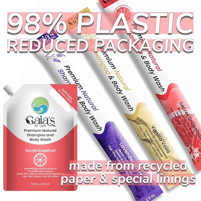 GAIA'S Natural Body Wash and Shampoo Grapefruit, Bulk Refill Size, 64 Fl Oz, Sulfate Free, Paraben Free, Dye Free, Tear Free, Organic and Natural Ingredients, PH Balance Feminine