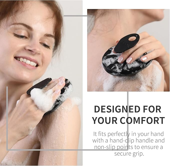 Silicone Body Scrubber 2 Pack, Gentle Bristles Shower Bath Brush, Lather Nicely, Soft Massage Body, More Hygienic Than Loofah, Gentle Exfoliating for Sensitive Skin, Green+Black