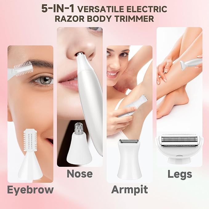 Bikini Trimmer for Women, Rechargeable 4H Use Electric Razors for Women with LED Display Painless 5 in 1 Facial Nose Pubic Hair Removal IPX7 Waterproof Body Shaver for Leg Armpit Eyebrows Femal Gift