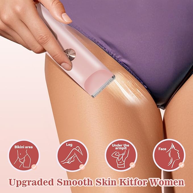 Bikini Trimmer for Women 2in1 High Power Epilators Hair Removal Waterproof Electric Razors Women's Electric Razor Pubic Hair Trimmer Shaver for Women for Ladies Pubic，Face， Underarms，Legs (Pink)