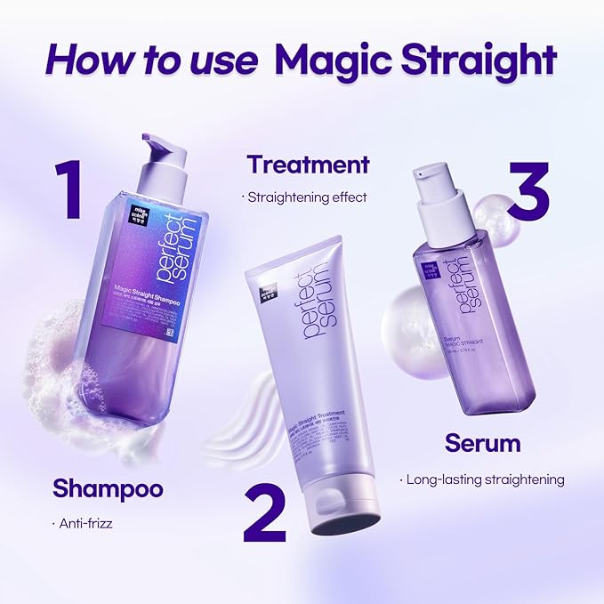 Mise En Scene Perfect Magic Straigt Serum Treatment | Anti-Frizz Cream for flyaway taming | Anti Humidity Hair Conditioner | Hydrating, Add Shine, Breakage Control | 7.77 Fl Oz