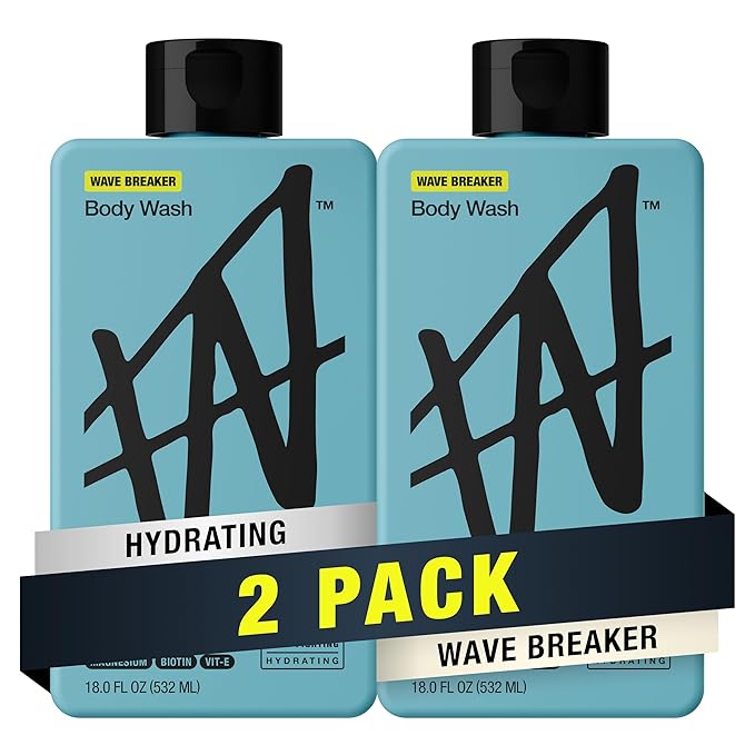 W By Jake Paul Exfoliating Body Wash for Men, Vitamin-Infused, Hydrating Shower Gel, Wave Breaker, 18 fl oz (Pack of 2)