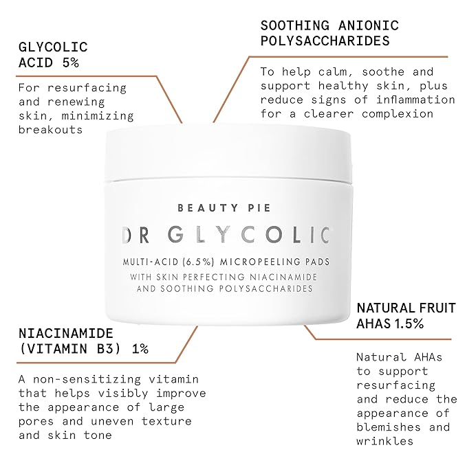 Beauty Pie Dr Glycolic Multi-Acid (6.5%) Micropeeling Glycolic Acid Pads For Exfoliating & Anti-Aging Benefits