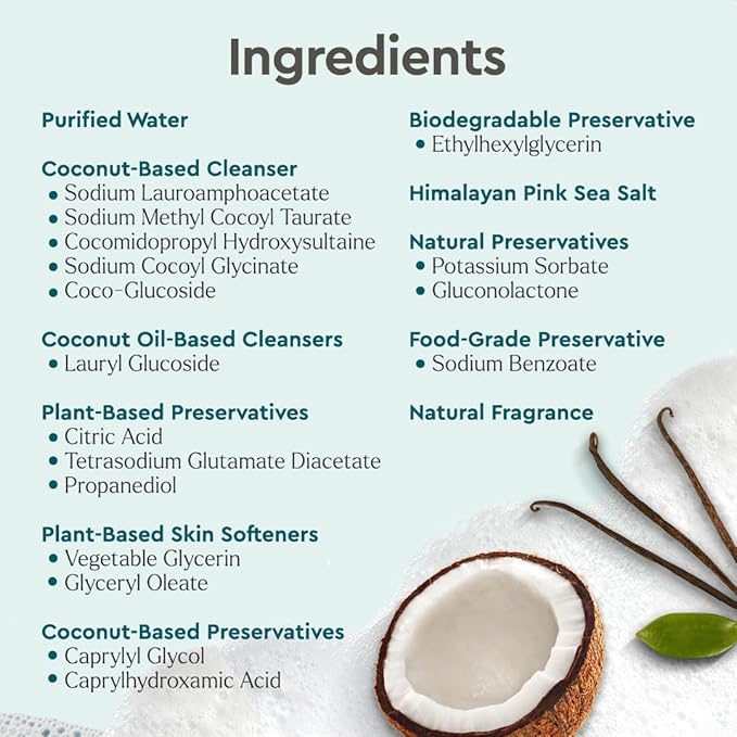 Puracy Body Wash Refill, Natural Body Wash, 98.6% Pure Plant Ingredients, Moisturizing Shower Gel for Women Men Kids, Body Soap for Dry Sensitive Skin. Gently Scented with Coconut & Vanilla, 48 Ounce