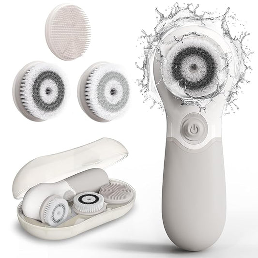 Face Scrubber with 3 Brush Heads & 2 Speeds - Deep Cleaning, Exfoliating, and Massaging for All Skin Types - Facial Cleansing Brush Includes Silicone Head, Travel Case & Free-Plastic Packaging