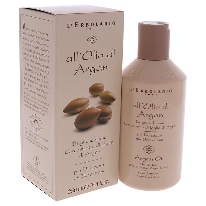 L'Erbolario Shower Gel - Moisturizing Body Wash for Dry and Sensitive Skin - Anti-Aging and Nourishing Body Soap with Argan Leaf - Argan Oil - 8.4 oz