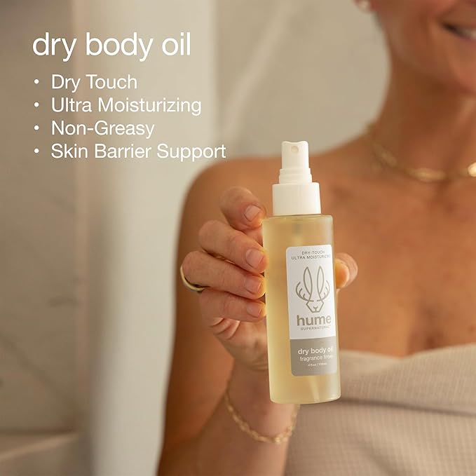 HUME SUPERNATURAL Dry Body Oil Spray - Moisturizing Oil for Dry Skin, After Shower Body Oils for Women and Men, Oil Body Spray, Nourishing, Hydration, Glow, Fragrance Free, 1 Pack