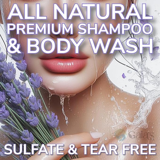 GAIA'S Natural Body Wash and Shampoo Lavender, Bulk Refill Size, 64 Fl Oz, Sulfate Free, Paraben Free, Dye Free, Tear Free, Organic and Natural Ingredients, PH Balance Feminine