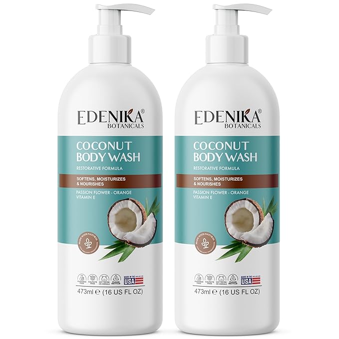 Coconut Body Wash, Cleans, Softens & Nourishes, Ultra Moisturizing Shower Gel for Dry and Sensitive Skin, Women & Men, Organic & Natural, 16 fl oz, 2-Pack
