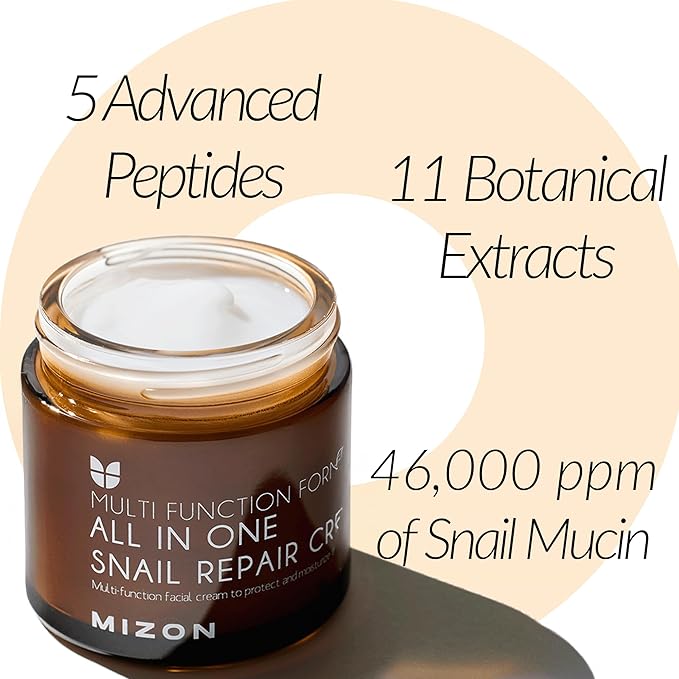MIZON All-in-One Snail Repair Cream – Korean Face Moisturizer with Snail Mucin & 12 Natural Extracts – Hydrating & Nourishing Cream for Fine Lines, Wrinkles & Blemish Care – (2.54 fl oz)