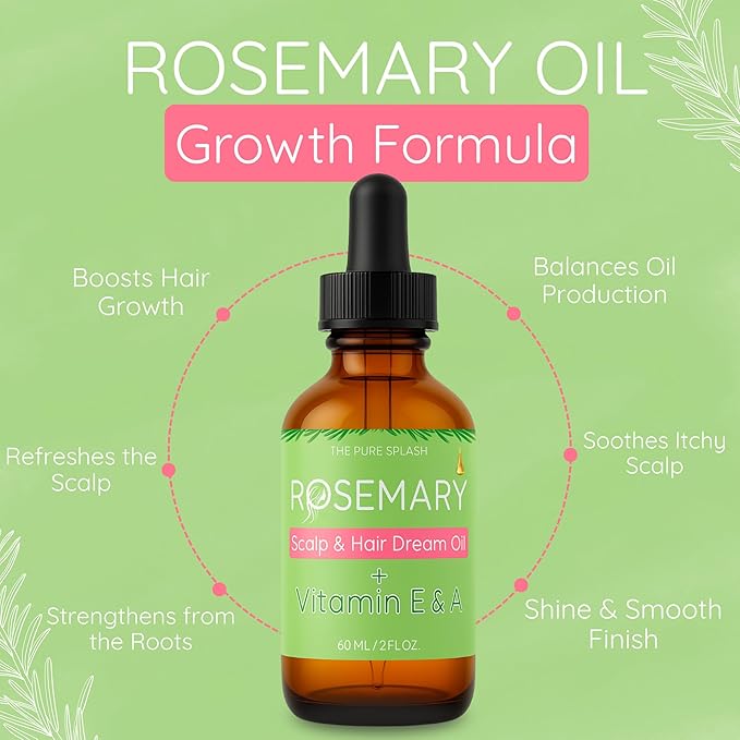 Rosemary Scalp & Hair Dream Oil – Natural Hair Growth & Scalp Care with Peppermint, Vitamin E & A – Lightweight Herbal Blend for Daily Use – 2 fl oz