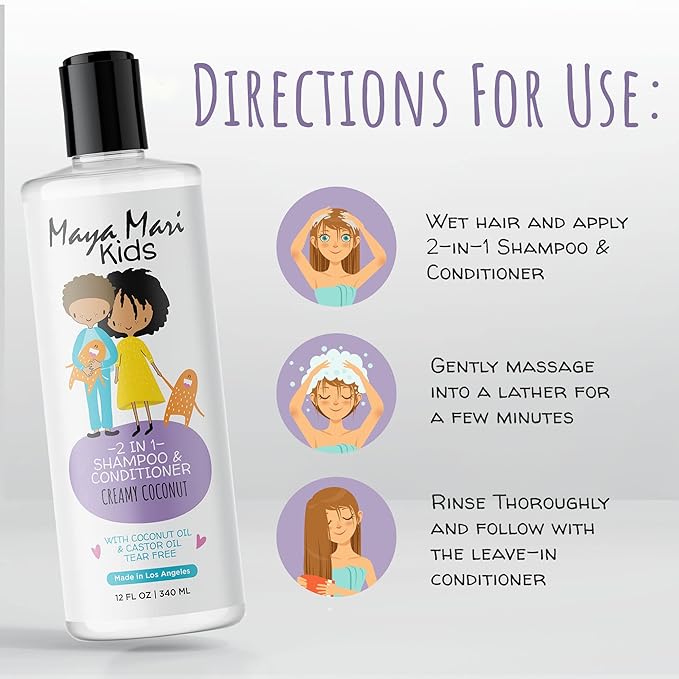 2 in 1 Natural Kids Shampoo and Conditioner, Tear Free | For Toddlers with Curly Hair | For All Kids Hair Types | Coconut & Lime Twist, Made in the USA, 12 Fl Oz