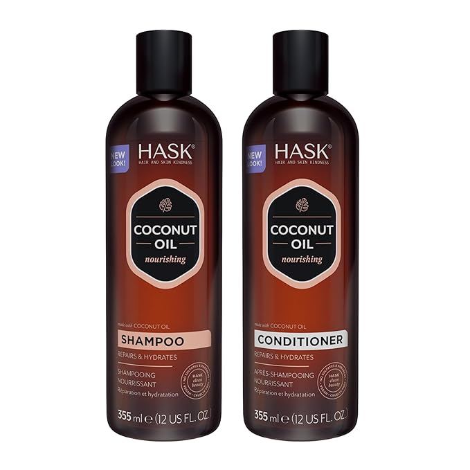 HASK Coconut Nourishing Shampoo + Conditioner Set | For All Hair Types, Sulfate-Free, Paraben-Free, Gluten-Free, Cruelty-Free, Color Safe