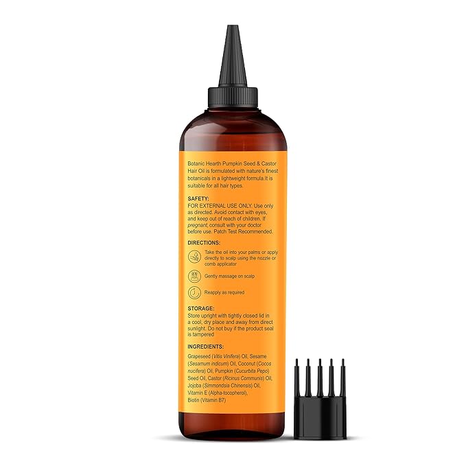 Botanic Hearth Pumpkin Seed & Castor Oil For Hair Growth (6.7 fl oz)| Infused with Pumpkin Seed, Castor, Biotin | Hair Oil Repairs Dry Damaged Hair, Strengthening, Moisturizing, Healthier Hair