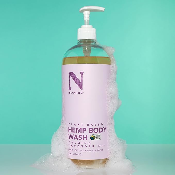 Dr. Natural Hemp Body Wash - Natural for Sensitive Skin - Moisturizing - Anti-Aging and Acne Reduction - Calming Lavender - 32 oz