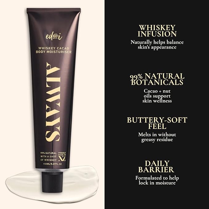 ed&i ALWAYS Moisturizer Body Lotion, Skin Lotion for dry, dull or aging Skin, Smoothing Body butter for all, Hydration Support for Daily Moisturizing - Whiskey Cacao Buttery 5.07 oz