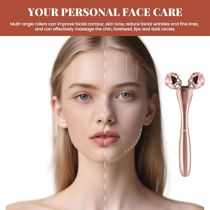 3D Facial Massager Rollers Lifting Massager, Skin Care Face Body Massager Firming Tools for Body Relaxation Massage, Kneading, Body Slimming and V-Shaped Face Lift, Anti-Wrinkle (Glossy Rose Gold)