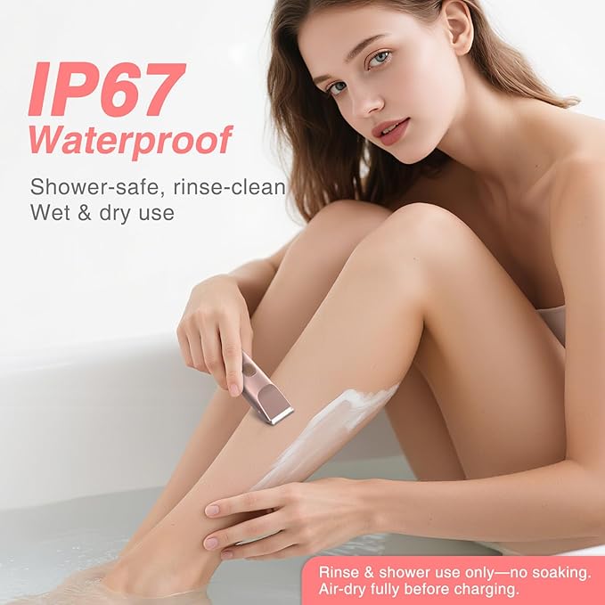2-in-1 Bikini Trimmer for Women, Shaver & Razor Dual Heads with Independent Switches, IP67 Waterproof, USB-C Rechargeable, Wet/Dry Hair Removal for Bikini Underarms Legs Face (Rose Gold)