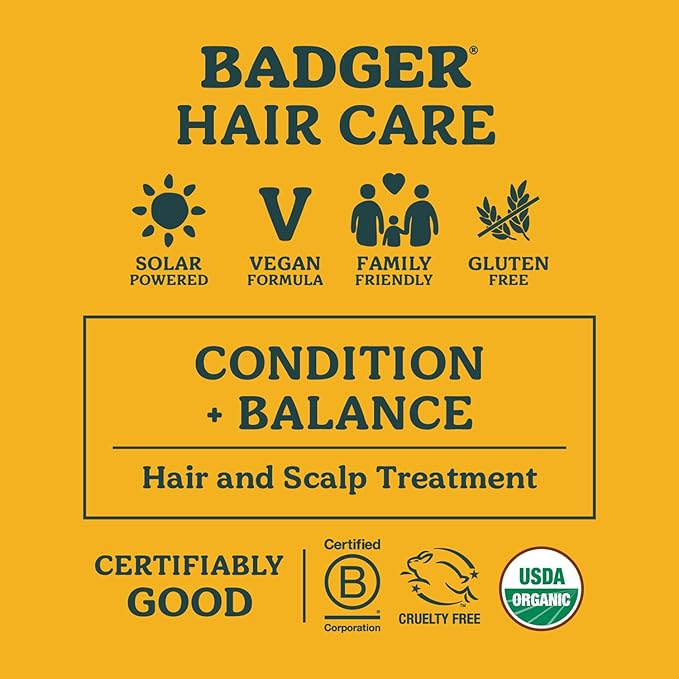 Badger Organic Castor Hair Oil for Thicker Fuller Looking Hair, 100% Organic Castor Oil for Hair Growth & Restoration, Red Clover & Peppermint, Deep Hydrating Hair Oil, 2 fl oz Glass Bottle