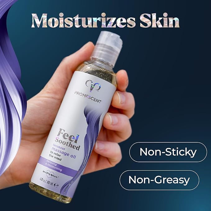 Promescent Lavender Massage Oil for Massage Therapy, Massage Oils for Date Night, Premium Lavender Body Oil for Men & Women to Relieve Stress & Sore Muscles, Essential Oils for Skin (4 oz)