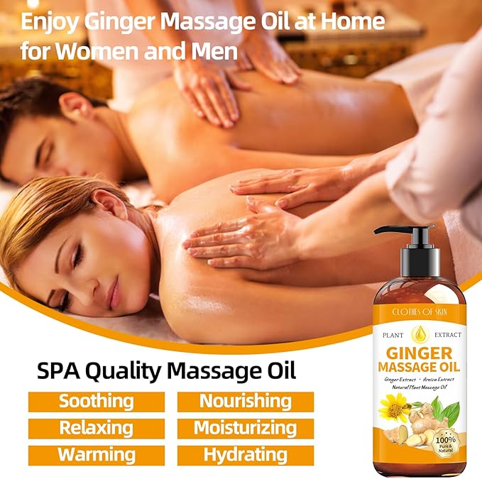 Ginger Oil Massage Oil for Massage Therapy,Ginger Oil Lymphatic Drainage Massage,Sore Muscle Massage Oil,Natural Ginger Body Oil for Gua Sha Massage with Arnica Oil-Warming,Relaxing,Soothing Muscles