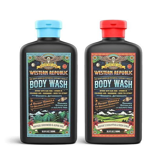 Men's Body Wash | Nautical Birchwood & Alpine Sage Scent and | Hydrating & Anti-Aging Formula with Aloe, Niacinamide & Hyaluronic Acid (2 Pack) | Made in USA
