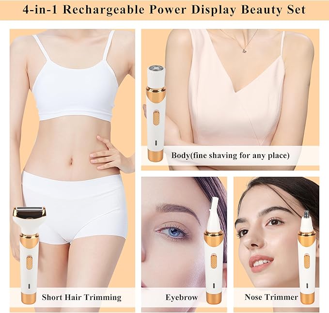 Electric Razor for Womens Men,Cordless Ladies Electric Shaver,4 in 1 Painless Wet & Dry Waterproof Body Razor and Facial Hair Remover,Rechargeable Hair Removal Kit for Bikini Underarm Hairs (White)