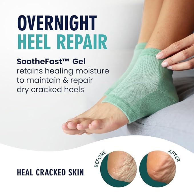 Dr. Frederick's Original Moisturizing Heel Socks for Cracked Heel Treatment - 2 Pairs - Socks for Dry Feet - Cracked Skin Repair & Overnight Hydration - Foot Care for Women & Men - Green Aloe
