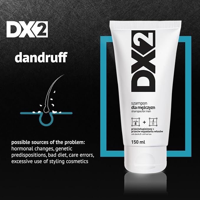DX2 - Anti-Dandruff + Anti Hair-Loss Shampoo for Men - Double-Action Formula, Eliminates Dandruff and Hair Loss, Everyday Use - 150ml