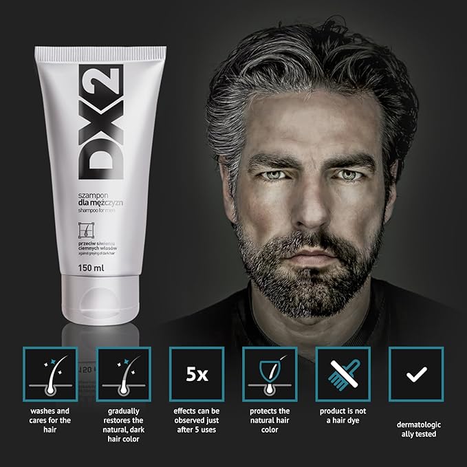DX2 - Prevent Grey Hair Shampoo for Men - Gradual Dark Color Restoration, Daily Care to Protect Follicle Pigmentation - 150ml