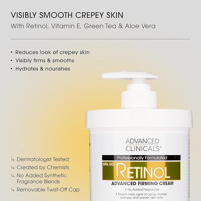Advanced Clinicals Retinol Body Lotion & Face Moisturizer | Anti Aging Skin Care Retinol Body Cream For Women & Men Improves Appearance Of Fine Lines, Wrinkles, & Look Of Crepey Skin, W/Travel Size