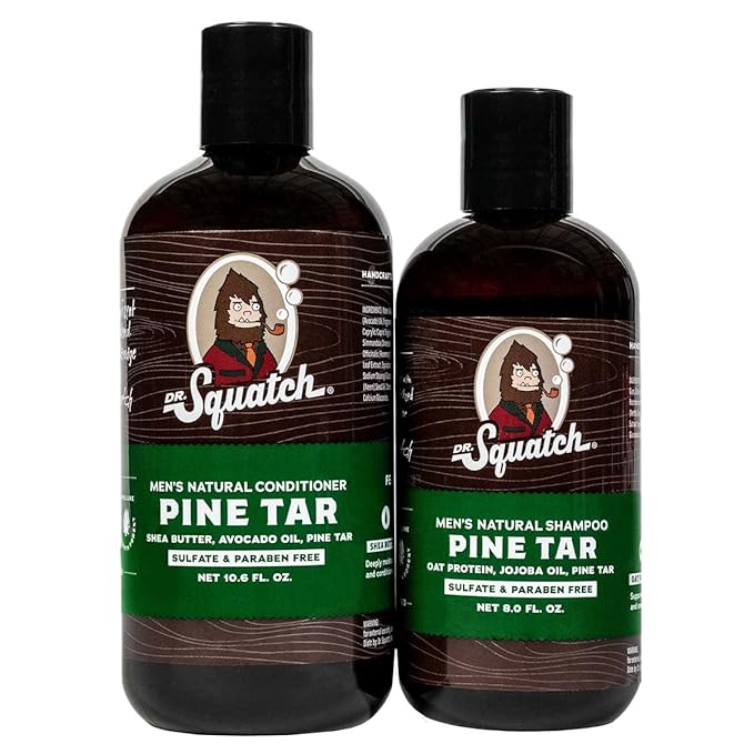 Dr. Squatch Natural Hair Bundle for Men - Healthy, Full Looking Hair - Pine Tar Shampoo (8 fl oz), Pine Tar Conditioner (11.5 fl oz)